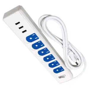 OSWELL Flat Plug Electrical Extension Socket Usb Charging Station 6 Outlets Us Power Strips With Usb And Switches