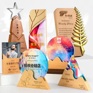 Premi acrilici con placca di premi in vetro trofeo medaglia di cristallo trasparente in legno