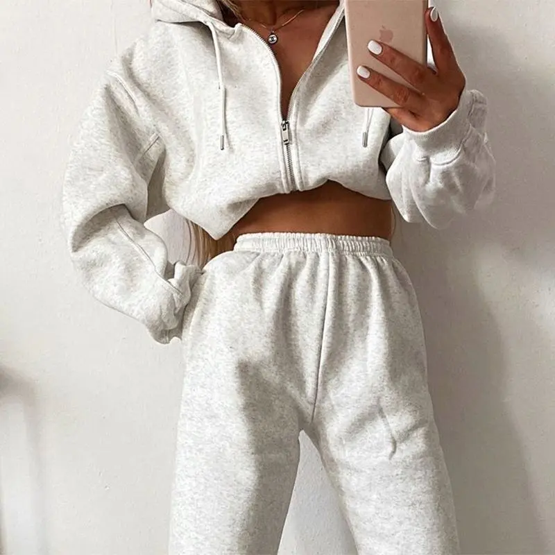 Oversized Women Zipper Tracksuits Long Sleeve Hoodie And Joggers Plus Size 2 Piece Sets