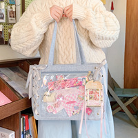 Sac fourre-tout Ita en laine douce avec grande fenêtre transparente, décoré de rubans, sac à bandoulière pour l'affichage de badges et épingles