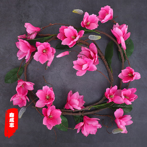 ดอกแมกโนเลียประดิษฐ์สีชมพู ผ้าไหม รูปทรงกลม สำหรับตกแต่งผนังงานแต่งงาน ใช้ซ้ำได้ - Product Image 3