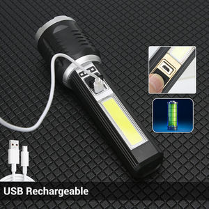 ไฟฉาย LED แบบสองแสง ชาร์จผ่าน USB ซูมได้ ไฟฉายยุทธวิธี พร้อมไฟสปอตไลท์ด้านหน้า ไฟ COB ด้านข้าง และไฟแสดงสถานะพลังงาน - Product Image 5