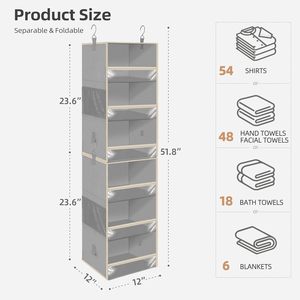 6-Shelf Hanging Closet Organizer 1-Pack Collapsible <b>Storage</b> For Bedroom Dorm Room With Mesh Pockets And Hooks - Product Image 3