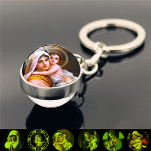 <span class=keywords><strong>Dreamwork</strong></span> porte-clés lumineux vierge marie porte-clés Double face boule de verre en cristal pendentif porte-clés en métal cadeaux d'artisanat religieux - Product Image 2