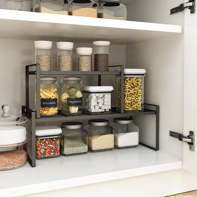 Space saving Kitchen Countertop Organizer Cupboard Stand Spice Rack Cabinet Pantry Shelf Sink Organization and Storage holder