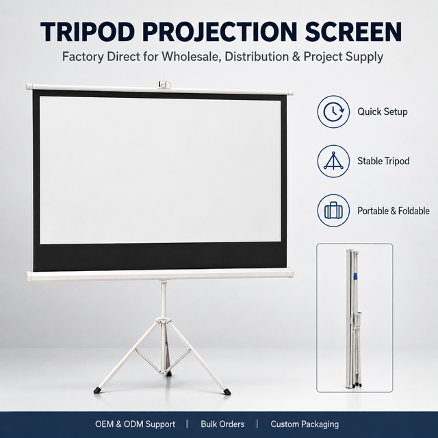 OEM ODM Projector Screen with Stand 16:9 4:3 Manual Pull Down Fiberglass Projection Screen for Importers and Wholesalers