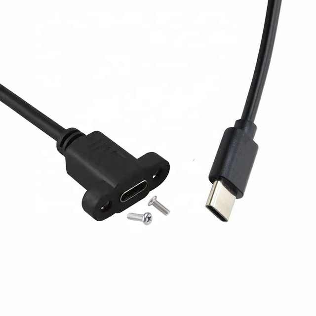 USB C Straight Male to USB C Female Plug 2.0/3.0/3.1 Charging Extension Cable with Screw Panel Mount Telecommunications Product