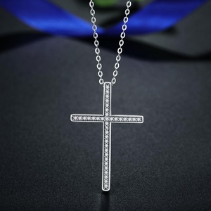 925 argent sterling bling simple jérusalem zircon croix pendentif collier - Product Image 4