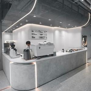 Comptoir de réception en acier inoxydable de haute qualité, forme personnalisée, éclairage LED supérieur, panneau publicitaire pour <span class=keywords><strong>café</strong></span> Mal - Product Image 2