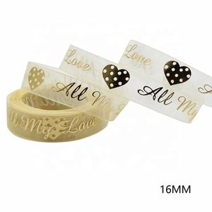 Cinta de Organza para el Día de San Valentín, con el mensaje 'Todo <span class=keywords><strong>mi</strong></span> <span class=keywords><strong>amor</strong></span> solo para ti', 9mm/16mm, Voile Transparente con Corazón Dorado, 100% Poliéster, para Decoración Floral - Product Image 6
