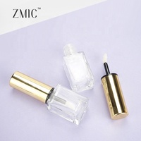 Tube de brillant à lèvres en verre transparent de 10 ml avec pinceau souple, flacon vide pour huile à lèvres liquide, baume à lèvres avec bouchon à vis doré
