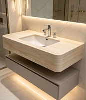 Plan de toilette en travertin naturel sur mesure, mobilier en pierre naturelle pour hôtel, villa, décoration de salle de bain