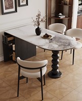 Table à manger moderne en bois et pierre frittée, noire, vintage, ovale, pliable, pour petite maison