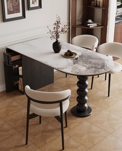 Modern Simple Wood Sintered Stone Dining <strong>Table</strong> Black Vintage Oval Folding <strong>Table</strong> for <strong>Small</strong> Home - Product Image 3