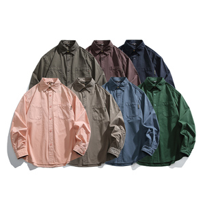 Fashion Unisex Style <strong>Mens</strong> Womens Vintage Loose Fit Casual <strong>Shackets</strong> Washed Shirts - Product Image 1