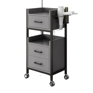 Chariot de Salon Noir et Or sur Roulettes avec Support pour Sèche-Cheveux et Tiroirs de Rangement pour Salle de Bain et Salon de Coiffure - Product Image 2