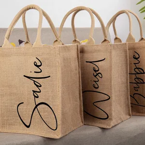 Personalized jute tote bags with burlap Bridesmaid Gift Custom tote bags with custom printed logo