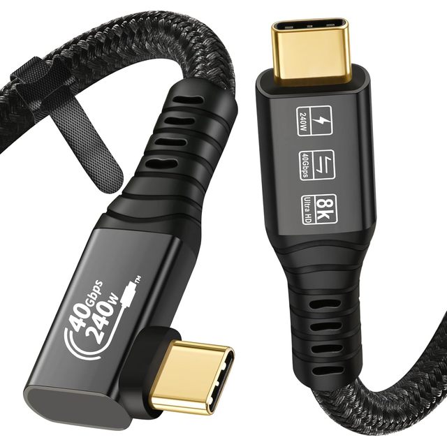 USB 4 Cable for Right Angle Thunderbolt 4 Cable Type C Data Cable 40Gbps Transfer, 8K60Hz Video Display, 100W PD Charging
