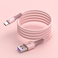 Kabel USB A Male ke Type C Silikon Pengisian Cepat Universal dengan Indikator LED dan Pelindung Kepang untuk Kamera Printer, Menggunakan Charger USB C