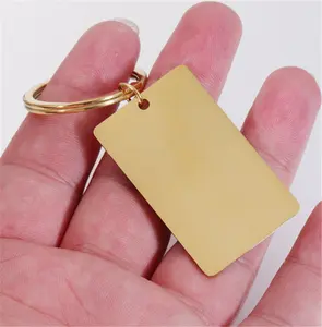 Stainless Steel Rectangular Keychain Accessory With Smooth Surface Engraved Hanging Charm Keychain