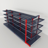 Étagère de présentation légère à un seul niveau noir mat pour supermarché - Étagère double face légère à construction métallique robuste