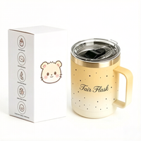 Mug à café personnalisé avec logo, 15 oz, ours kawaii, en acier inoxydable, tasse isotherme avec poignée, dégradé mignon à pois, couvercle coulissant, anti-fuite, sans BPA