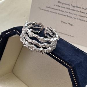 Bague en argent pur S925, style vintage, dentelle, design original, plaqué or 18 carats, luxe léger, style français, incrustation de zircon rétro, bague à ouverture - Product Image 4