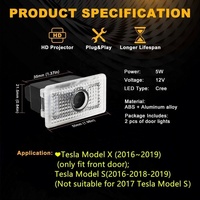 Lumière de bienvenue LED pour portière de voiture Tesla Model 3 - Projecteur de logo 3D sans fil, lampe d'ambiance effet ombre de 12V