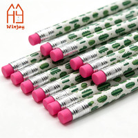 Crayons en bois personnalisés en gros avec motif floral et cactus, crayons en bois à pointe en caoutchouc rose, papeterie promotionnelle pour enfants et étudiants