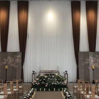 Rideau de scène violet pour cérémonie funéraire, toile de fond décorative pour salle de commémoration avec cantonnière festonnée