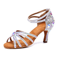Chaussures de danse latine pour femmes 2025 avec strass, chaussures de danse salsa pour filles, chaussures de danse de salon noires brillantes