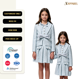 Conjunto de Dos Piezas de Tweed con Lentejuelas para Niñas de A&J Apparel Factory, con Cuello de Volantes, Lazo en la Cintura y Falda Plisada, GRS REACH 2026 - Product Image 1