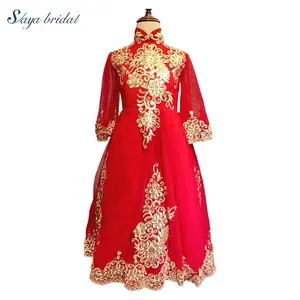 lace fabric Eco-friendly China Tang style red knee-length bridal Flower girl gown and party girls gown