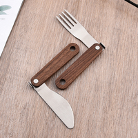Couteau à dîner pliable en acier inoxydable cuillère Spork fourchette ensemble de couverts manche en bois de noyer Portable Camping ensemble de couverts
