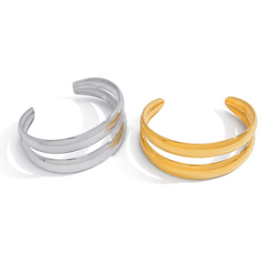 Bracelet tendance à double couche, manchette ouverte, ton argent et or, bijoux unisexe, origine Jinhua - Product Image 5