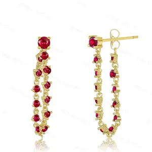 Gemnel elegant long chain 5A shiny ruby zircon tassel women jewelry wedding accessory ear jackets drop star earrings