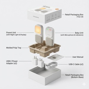 2.4GHz Digital Audio Baby Monitor with Starry Projector Night Light, Room Temperature Humidity Sensor and 2-Way Talkback <b>System</b> - Product Image 3