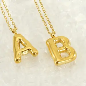 18K chapado en oro 26 letras collar de acero inoxidable joyería burbuja Hip Hop letra colgante collar de mujer