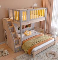 Muebles de dormitorio infantil elevados entrelazados de madera maciza Combinación de literas con escritorios y armarios