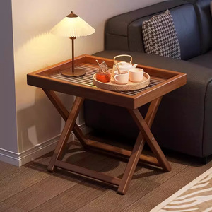 Foldable Bamboo Side <b>Table</b> For Living Room Bedroom Balcony With Tray Top Design - Product Image 2