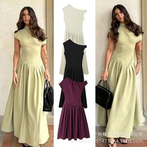 Abbigliamento Femminile Estivo Nuovo Elegante Vestito Lungo Monospalla Plissettato Leggermente Maturo - Product Image 2