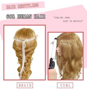 Tête de Mannequin Femme Faite à la Main 52cm pour Coiffure et Tressage, Cheveux Vierges Mixtes 60% Naturels, Modèle d'Entraînement pour Barbiers - Vente Directe Usine - Product Image 5