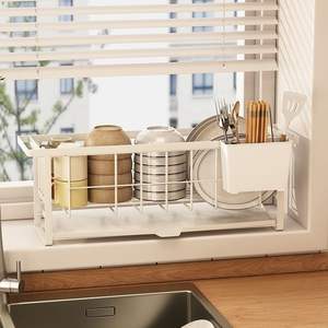 Escurridor de Platos de Doble Nivel para Fregadero de Cocina, Organizador de Almacenamiento con Filtro para Encimera de Borde <span class=keywords><strong>Estrecho</strong></span> - Product Image 5