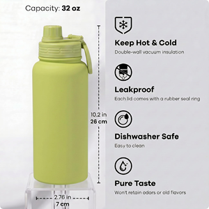 Custom Ceramic Inner 32oz Wide Mouth Sports Travel Double Wall <b>Flask</b> Stainless Steel Insulated Water Bottle With Lock Straw Lid - Product Image 2