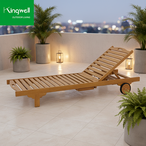 Chaise longue <span class=keywords><strong>de</strong></span> <span class=keywords><strong>plage</strong></span> extérieure au design moderne en teck avec table latérale et <span class=keywords><strong>roulettes</strong></span> pour piscine et zones <span class=keywords><strong>de</strong></span> loisirs - Product Image 1