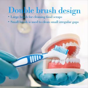 Brosse de nettoyage pour prothèses dentaires avec logo personnalisé et manche - Brosse à dents double face pour prothèses dentaires, idéal comme cadeau promotionnel - Product Image 4
