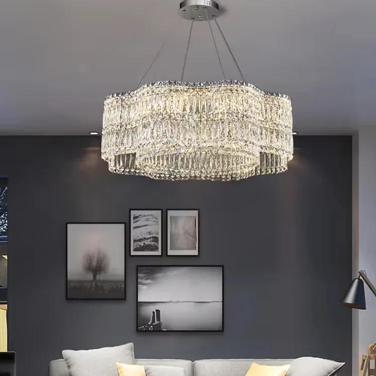 Modern Luxury Round Chandelier for Living Room LED Light Fixture Rectangular Ceiling Hanging Lamp Bedroom Crystal Chandelier