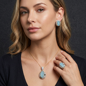 Parure de bijoux pour femme en zircon plaqué or, pierres naturelles, tourmaline et aigue-marine, style vintage, haute qualité, collection 2026 - Product Image 1