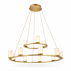 Lustre moderne à deux niveaux en forme d'anneau, luminaire suspendu en verre cylindrique LED, éclairage de luxe pour hall d'hôtel, salon, OEM ODM - Product Image 4