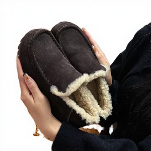 รองเท้าโลฟเฟอร์ขนเฟอร์แบบสวมสำหรับผู้หญิง รุ่นใหม่ประจำฤดูใบไม้ร่วง-ฤดูหนาว ปี 2025 พื้นรองเท้าทำจากยางกันลื่น บุด้วยผ้าฟลีซ หนังกลับเทียม ขนแกะ - Product Image 2